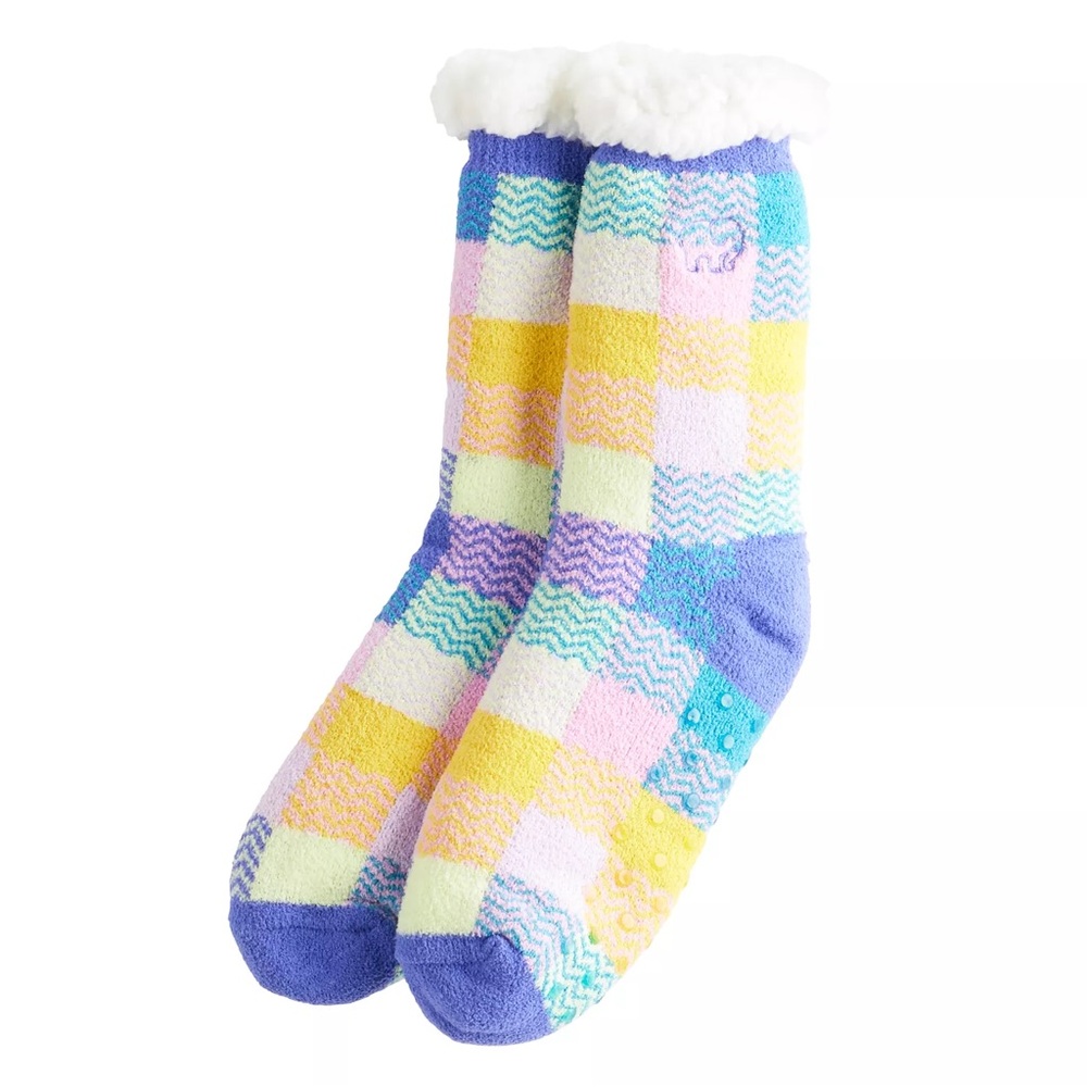 NWT IVORY ELLA Aurora Plaid Sherpa Lined Knit Socks